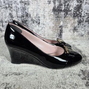 Kate Spade Women's Bowdie Wedge Pump Black Gloss Size 7.5